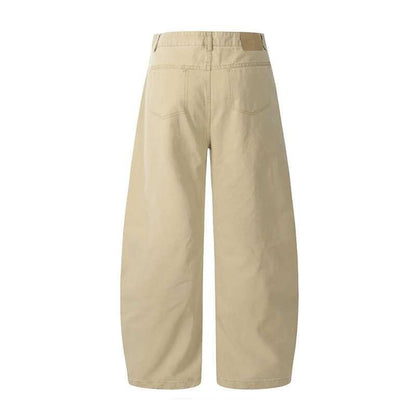 Calça Cargo Masculina de Verão, Nova, Cor Sólida, Lavada, com Corte em Curva, Calça Simples de Perna Larga, Solta, Masculina, Cleanfit, Parte de Baixo N6TY