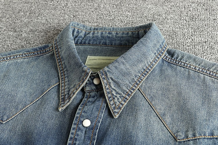 Autumn New American Retro Heavyweight Double Pocket Denim Cargo Shirt Men's Simple 100% Cotton Washed Casual Blouses Thin Jacket