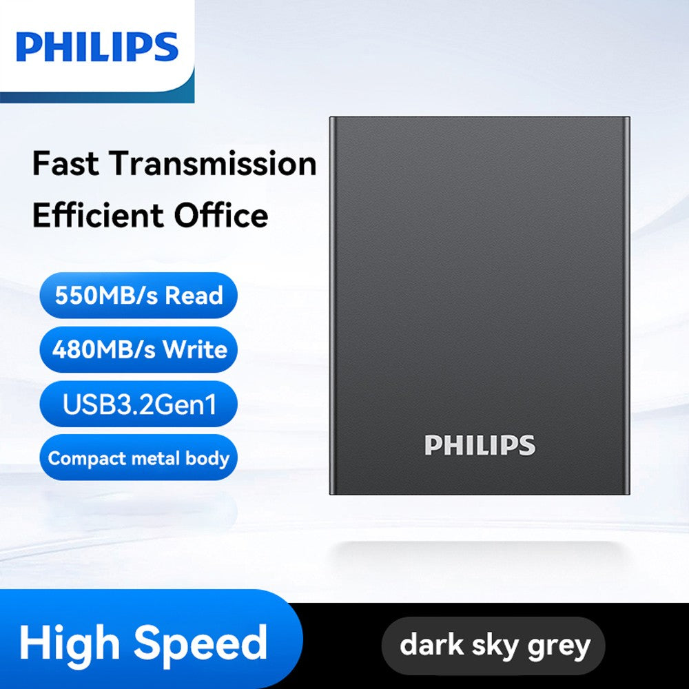 PHILIPS Portable SSD, 1TB External Solid State Drive, Speeds Up to 550MB/s, USB 3.2 Gen 2, Reliable Storage for Gaming, Students