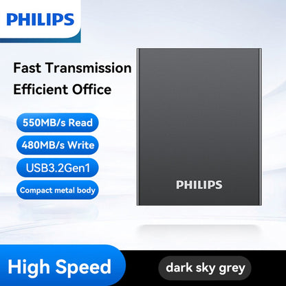 PHILIPS Portable SSD, 1TB External Solid State Drive, Speeds Up to 550MB/s, USB 3.2 Gen 2, Reliable Storage for Gaming, Students