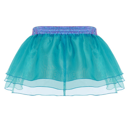 Womens Tiered A-line Pleated Short Skirt Shiny Glitter Skirt for Rave Festival Pole Dance Bar Party Skirt Night Club Costume