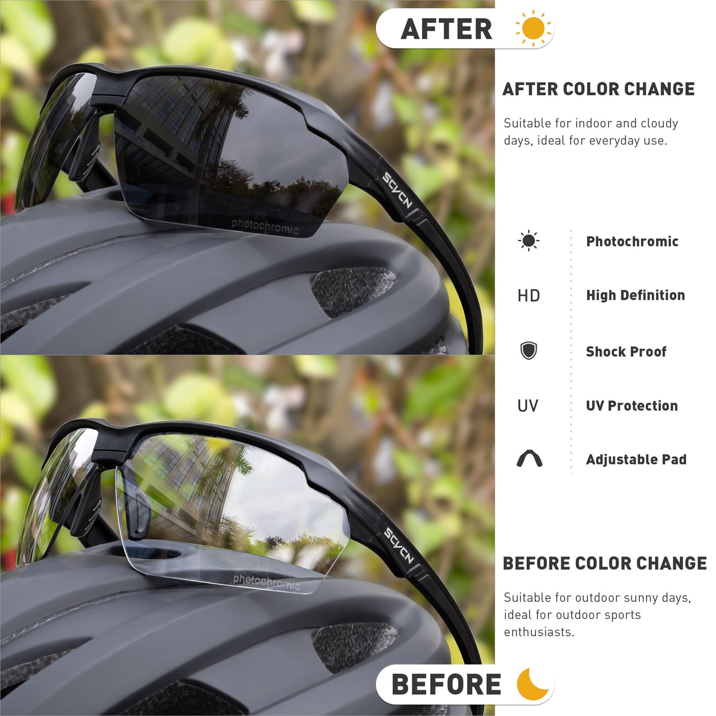 SCVCN Outdoor Photochromic Sunglasses Bicycle Cycling Glasses Women Sports UV400 Mtb Driving Bike Glasses Men Tactical Goggles