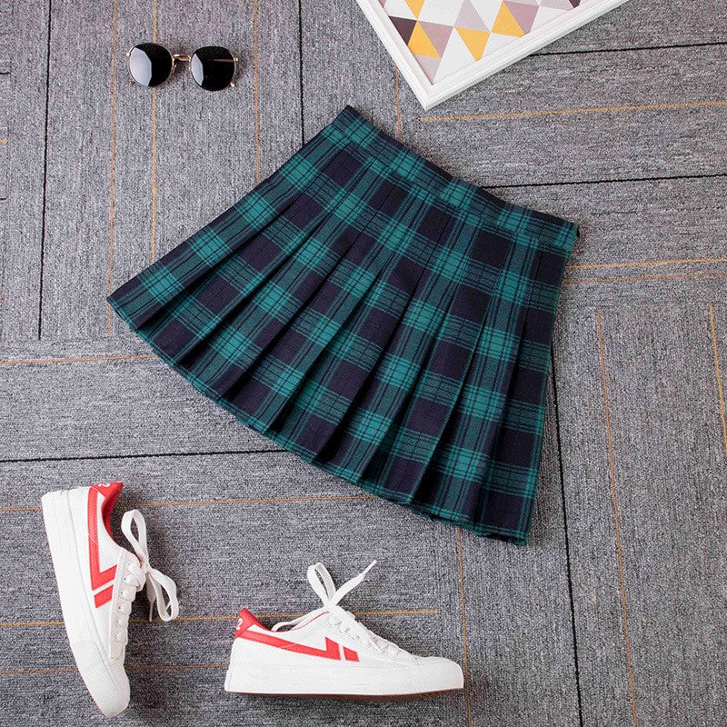 2023 Women A- line Skirt Red Plaid Skirt korean harajuku plaid skirt Spring and Autumn New Pleated High Waist Skirt