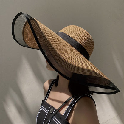 Chapéu de Sol Feminino, Aba Grande, Ondas, Boné de Praia, Chapéu Feminino, Viseiras de Sol de Aba Grande, Boné Panamá com Proteção UV, Chapéu Dobrável de Palha, Protetor Solar Vintage