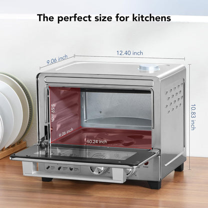 Forno Torradeira Fritadeira sem Óleo 6 em 1, Fritadeira sem Óleo de 12L com Infusão a Vapor, Forno Torradeira com Convecção e Cozimento a Vapor Suave com Pré-aquecimento Rápido,