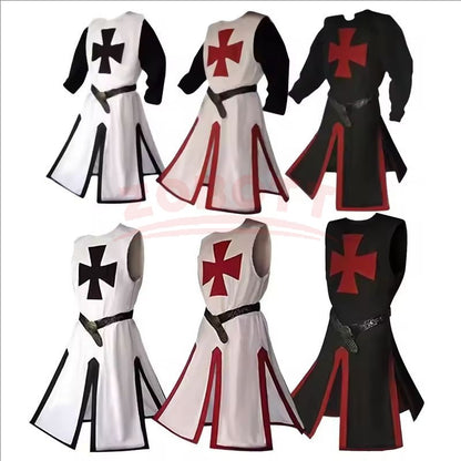 Men's Medieval Templar Knight Surcoat Set Renaissance Warrior Tunic Cloak with Belt Halloween Cosplay Outfit
