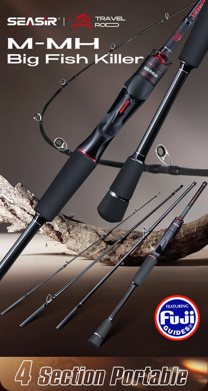 Vara de Pesca para Spining e Casting Seasir Salminus XF M/MH, Passadores FUJI O, 1,83M, Arrasto 7-9KG, 4 Partes, Alta Potência, Vara de Viagem Versátil