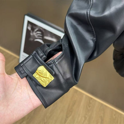 2025 Women's Winter Leather Jacket PU Metal Buckle Motorcycle Style Women's Jacket Outerwear y2k New High Quality Coat bra