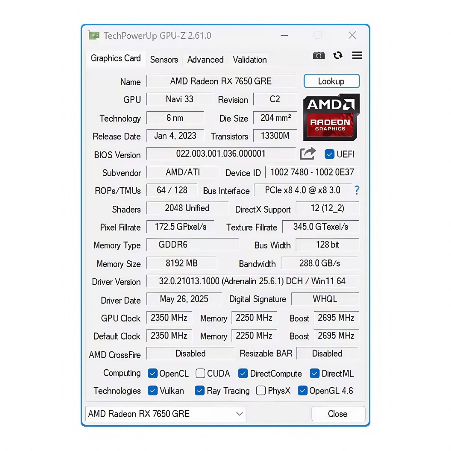 Placa de Vídeo MLLSE AMD Radeon RX 7650 GRE 8GB GDDR6 DP HDMI