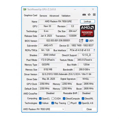 Placa de Vídeo MLLSE AMD Radeon RX 7650 GRE 8GB GDDR6 DP HDMI