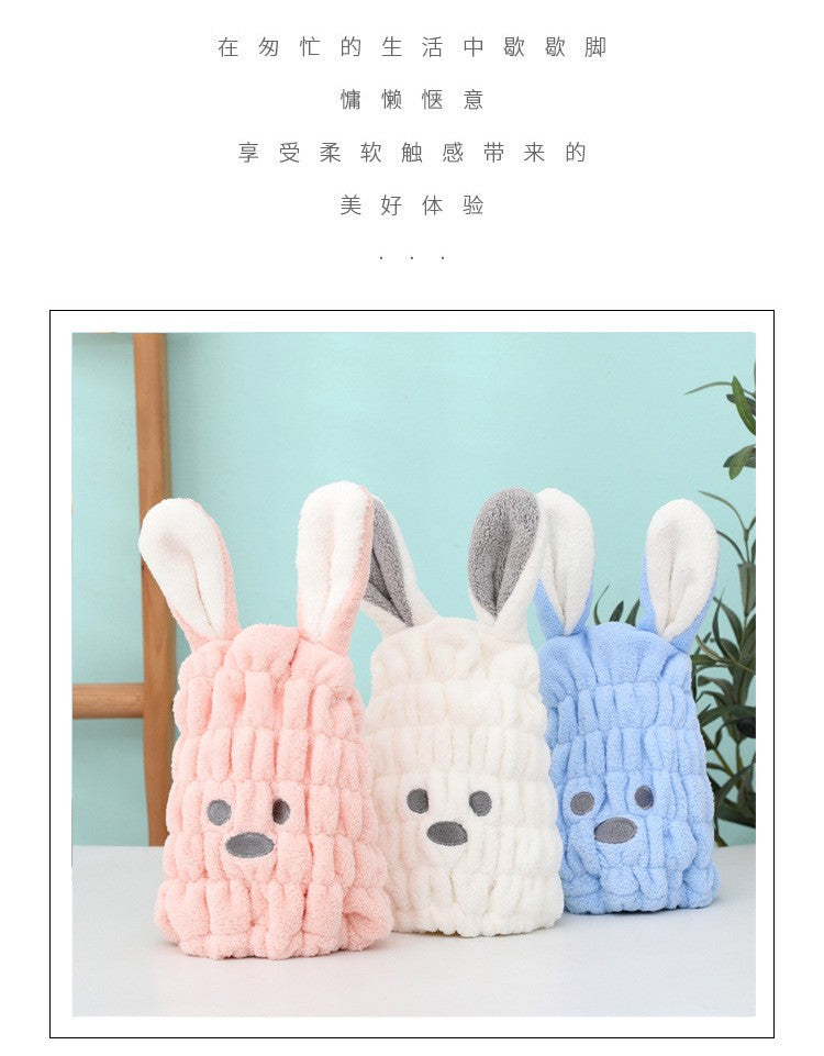 Coral Fleece Hair Drying Towel Super Absorbent Quick Dry Child Cute Drawing Baby Rabbit Ears Girls Women Shower Dryer Towel Hat