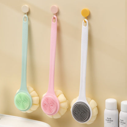 1 escova de banho de silicone macio para esfoliação corporal e massageador de costas com cabo longo para banho e saúde da pele
