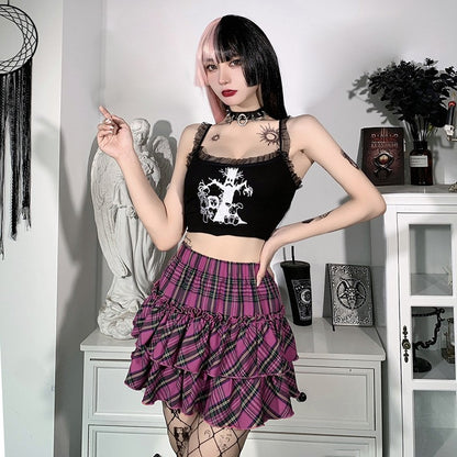 High Waist Slim Lolita Cosplay Y2k Skirt Japanese College Style Youth Girl Plaid Skirt Female Goth Skirt Pink Skirt