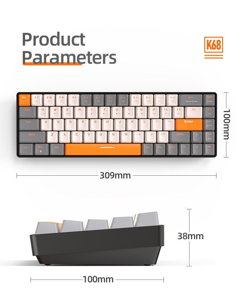 K68 60%  Wireless Mechanical Keyboard ,Bluetooth Dual Mode,Hot-Swappable Mini 68-Key Red Switch for PC iPhone iPad,K68 Keyboard