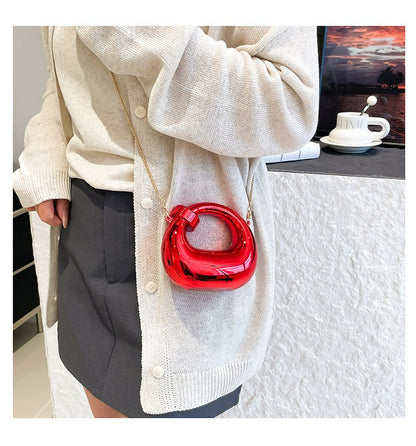 Fashion Crescent Mini Acrylic Chain Evening Bag for Women, Shoulder and Crossbody Bag