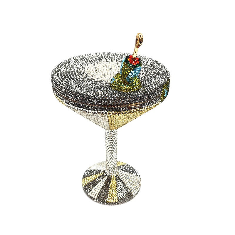 Stunning women rhinestone martini purse bag drink Luxury crystal Olive cocktail clutch bag
