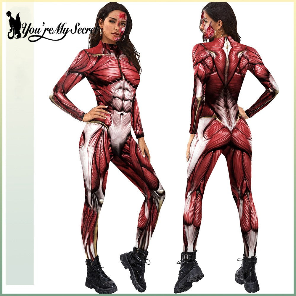 [You're My Secret] Halloween Cosplay Costumes for Men Women 3D Printed Muscle Elastic Human Anatomy Body Bodysuit Jumpsuit
