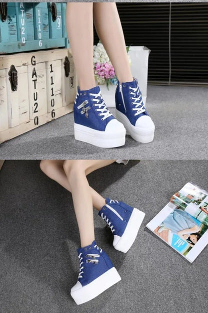 11cm New Brand Hidden Heel Platform Sneakers Women's Breathable Wedge Canvas Shoes Woman Casual Ladies Boots Zapatos De Mujer