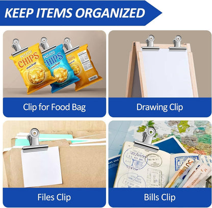 10 Pack Large Metal Hinge Clips - 2.5 Inch Silver Bull Hinge Paper Clips for Crafts, Drawing, Food Bags at Home, Office, School