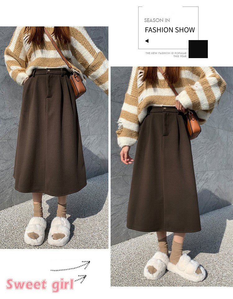 High Waist Plus Size Women Skirt Spring Women Clothing High Waist Hepburn Style Mid-Length A-Line Skirt New Casual Solid Skirts