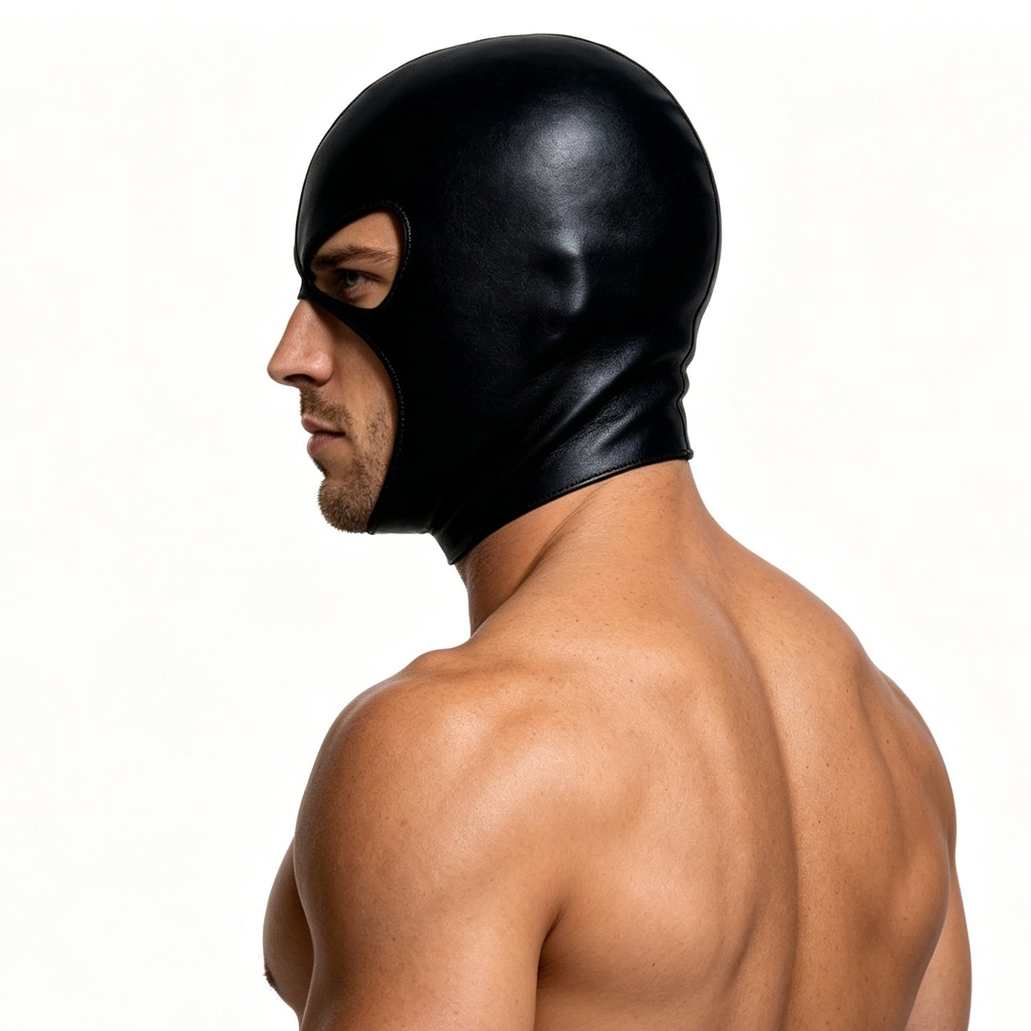 Men Cosplay Wet-Look Hood Head Mask Faux Leather Face Mask Black 3 Holes Cover CS Carnival Role Play Halloween Masks