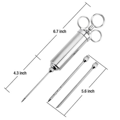 Seringa Injetora de Carne, Injetor de Tempero de 60ml de Aço Inoxidável 304 com 3 Agulhas Profissionais, 2 Escovas de Limpeza