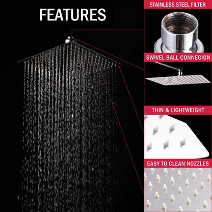 High Pressure Waterfall Stainless Steel Shower Head High Flow 8" 10" 12" Square Pressure Boosting Design Spa Bathroom Showerhead