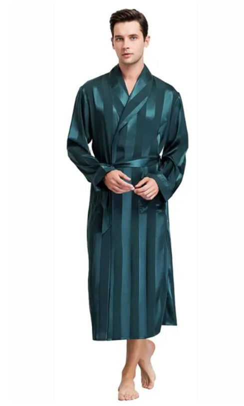 Men Bath Robe Satin Print Gold Kimono Bathrobe Silk Long Dressing Gown Plus Size Sleepwear Geometric Lounge Nightgown XL 4XL 5XL