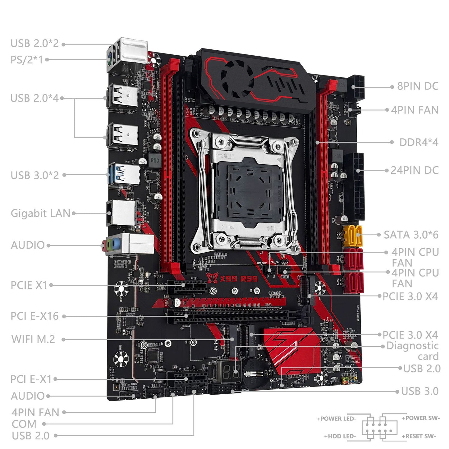 Placa-mãe MACHINIST X99 RS9 com kit opcional de processador Xeon E5 2680 V4 LGA 2011-3 e conjunto de memória ECC DDR4 de 16 GB 2400 MHz USB3.0