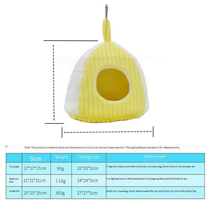 Ninho Quente para Papagaio, Ninho Bonito e Confortável para Pássaros na Cor Amarela, Cama Suspensa, Espesso e Forrado com Lã para o Inverno, Ninho de Algodão para Pássaros Pequenos