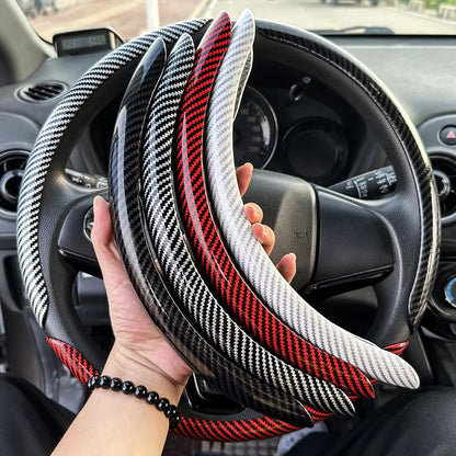 Capa de Volante de Carro 3 Peças Laser Fibra de Carbono Silicone 1K Couro de Microfibra PVC Reforçador de Volante Antiderrapante Universal