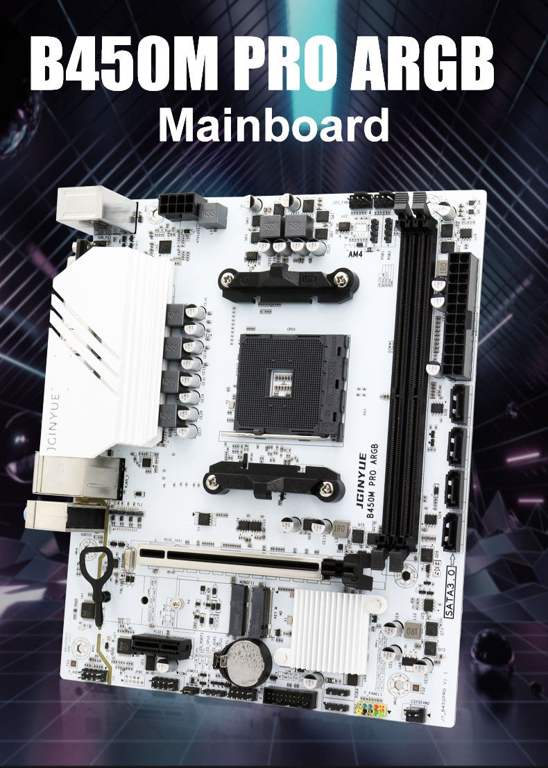 Placa-Mãe JGINYUE B450M PRO Processador AMD Memória DDR4 de Canal Duplo Placa Principal AM4 M.2 NVME (Suporta CPU Ryzen 5500 5600 5600G)