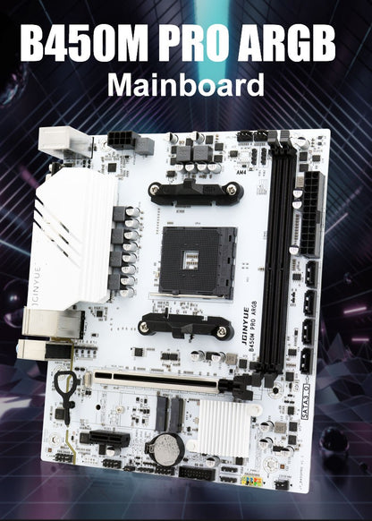 Placa-Mãe JGINYUE B450M PRO Processador AMD Memória DDR4 de Canal Duplo Placa Principal AM4 M.2 NVME (Suporta CPU Ryzen 5500 5600 5600G)