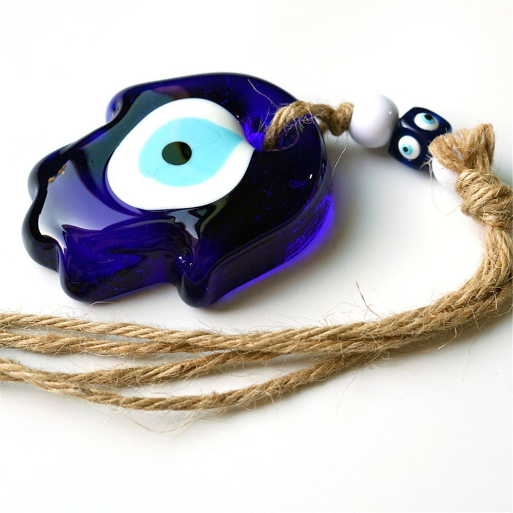 Good Luck Charm Glass Car Decoration Rear View Mirror Evil Eye Hemp Rope Navy Blue Hanging Ornament