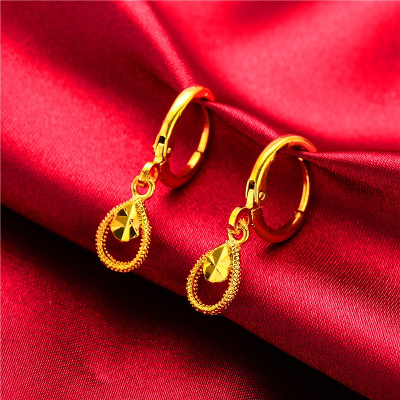 Brincos de Gota e Coração para Mulheres (AU999 24K) - Contorno Duplo de Gota, Mistura Brilho-Fosco, Uso em Viagens, Fluidez Natural