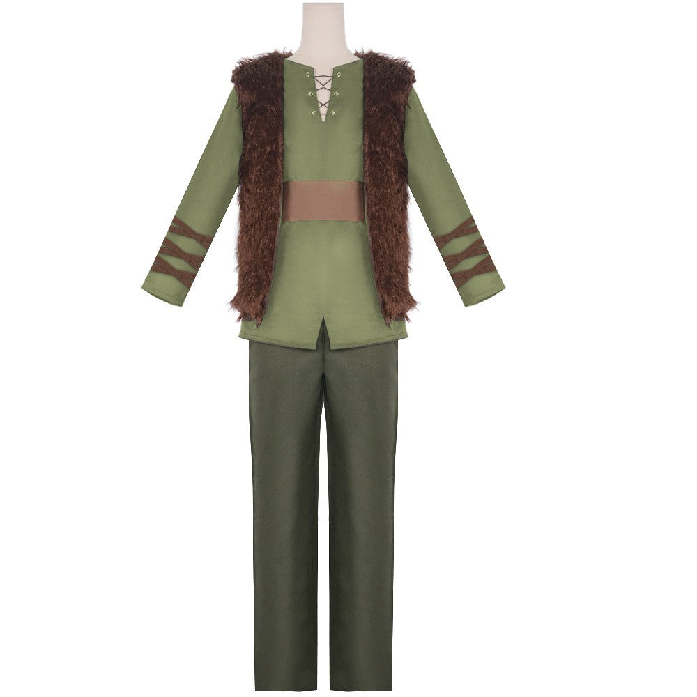Anime Dragon Hiccup Cosplay Costume Green T Shirt Pant Brown Vest  Set Halloween Fancy Dress for Man