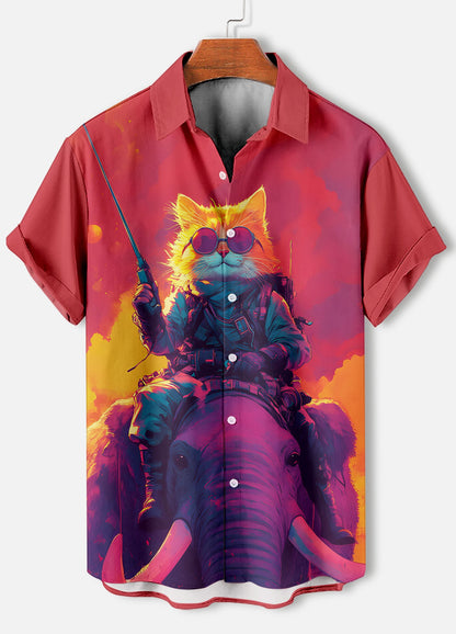 Men's Retro Cartoon Anime Cat Theme Short Sleeve Shirts Short Sleeve Tops Fashion Casual Vacation Streetwear Summer Men's Shirts