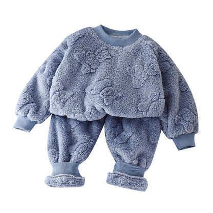 Winter Kids Thick Warm Sets Autumn Boys Girls Flannel Pajamas Suits Baby Long Sleeve Sleepwear Outfits Casual Children Clothes
