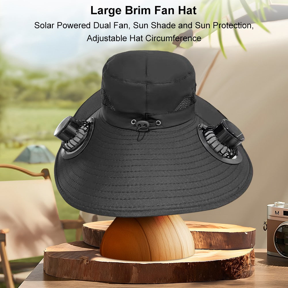 Wide Brim Solar Fan Hat Sun Bucket Hat UV Protection Fishing Hat with 2 Removable Fan Sun Visor Hat for Men Women Fishing