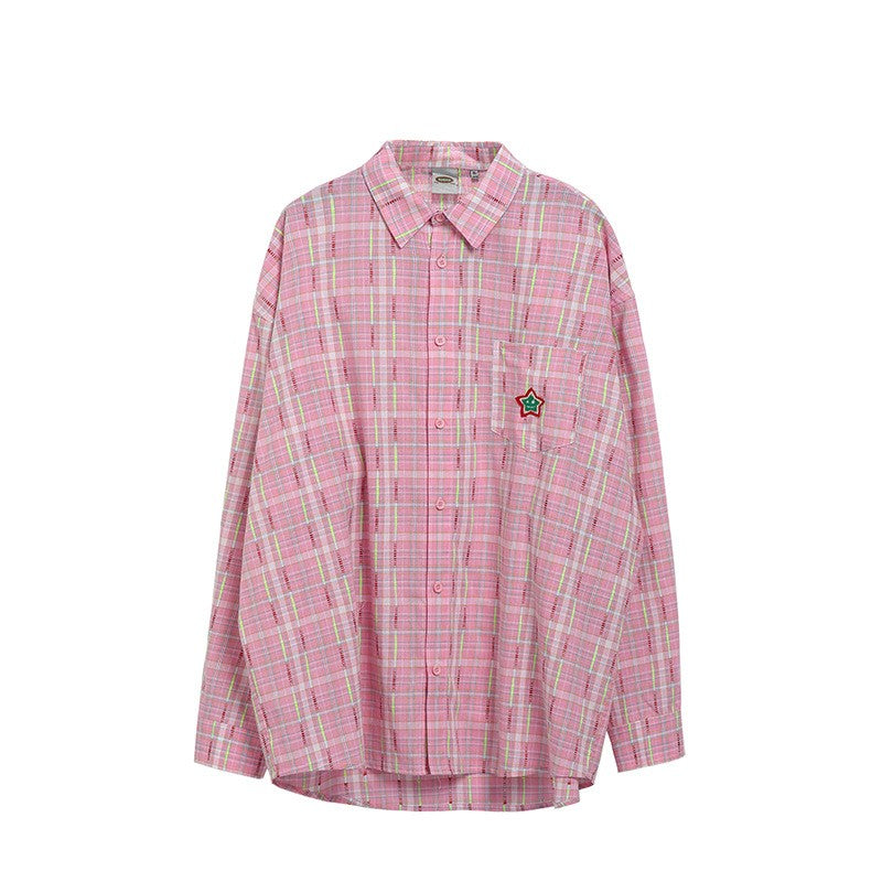 Ice Blue Plaid Long Sleeve Shirt Unisex Premium Cleanfit Denim Fabric V-neck Open Cardigan Style Holiday Vibes Short Length