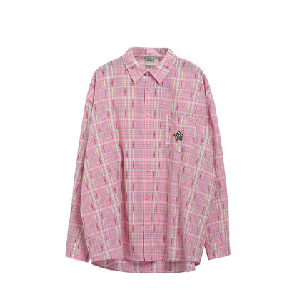 Ice Blue Plaid Long Sleeve Shirt Unisex Premium Cleanfit Denim Fabric V-neck Open Cardigan Style Holiday Vibes Short Length