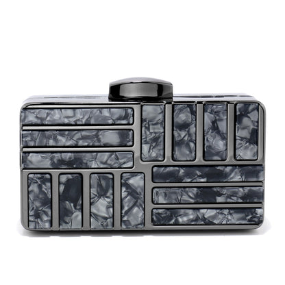 Acrylic Women Clutch Evening Bags Flap Luxury New Arrival Hollow Out Style Glitter Handbags Metal Chain Party Wedding Bridal Pro