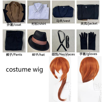 Nakahara Chuuya Cosplay Costume  Include Hat Uniform Trench Coat Pants Big Size Outfits Halloween Party for Comic Con