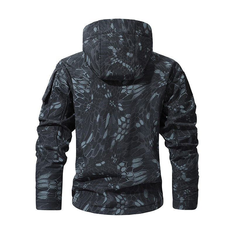Men's Silent Soft Shell Camouflage Tactical Jacket Waterproof Warm Fleece Hunting Jackets Outdoor Hiking Fishing Hooded Coat