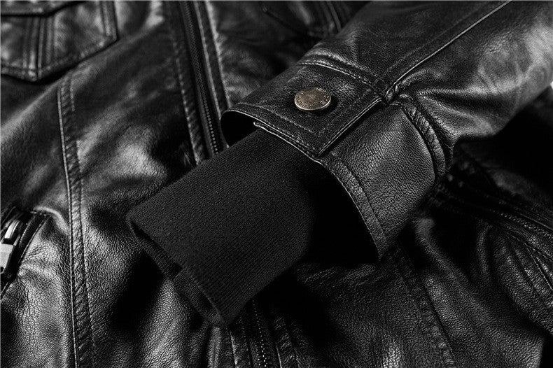 Autumn and Winter Women's Motorcycle Leather Jacket Short Hooded Detachable Hood Jacket Slim Fit Plus Suede Leather Jacket Women