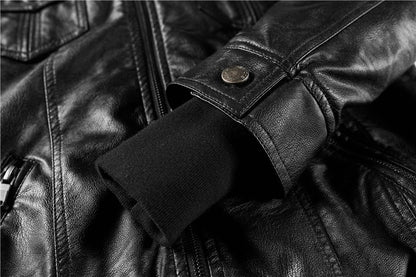 Autumn and Winter Women's Motorcycle Leather Jacket Short Hooded Detachable Hood Jacket Slim Fit Plus Suede Leather Jacket Women