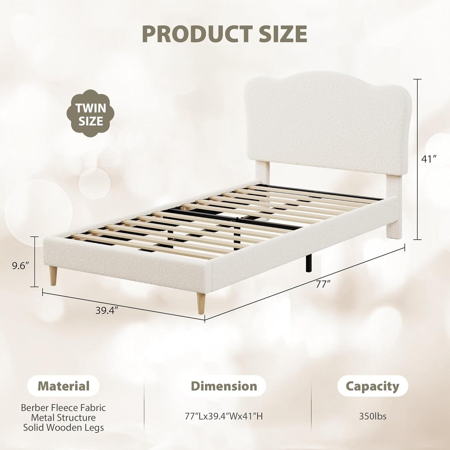 Upholstered Twin Size Bed Frame for Kids with Scallop Headboard, Cute Velvet Twin Bed for Girls, Boys, Sturdy Platform B