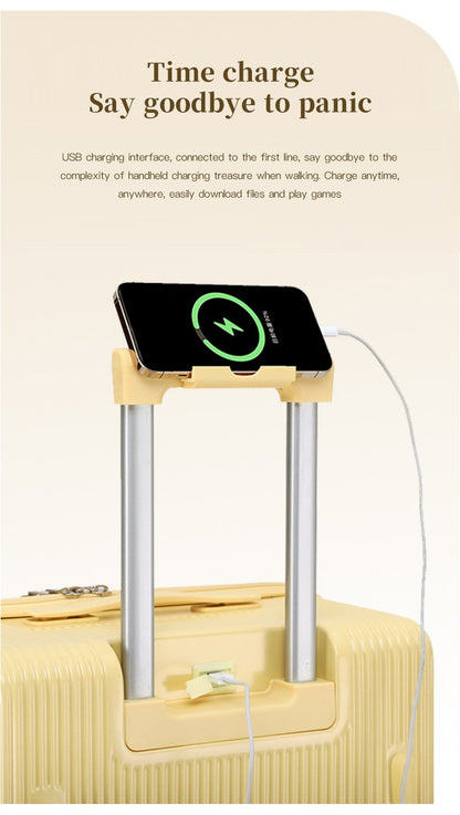 sushimu Suitcase Wide Handle Travel Suitcase Men 20 24 26 Carry-On Luggage Women PC Aluminum Frame Trolley Case