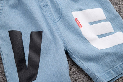 Conjuntos de Roupa Infantil Masculina de Algodão, Versão Coreana, Camisa de Manga Curta para Crianças Pequenas, Roupa de Verão