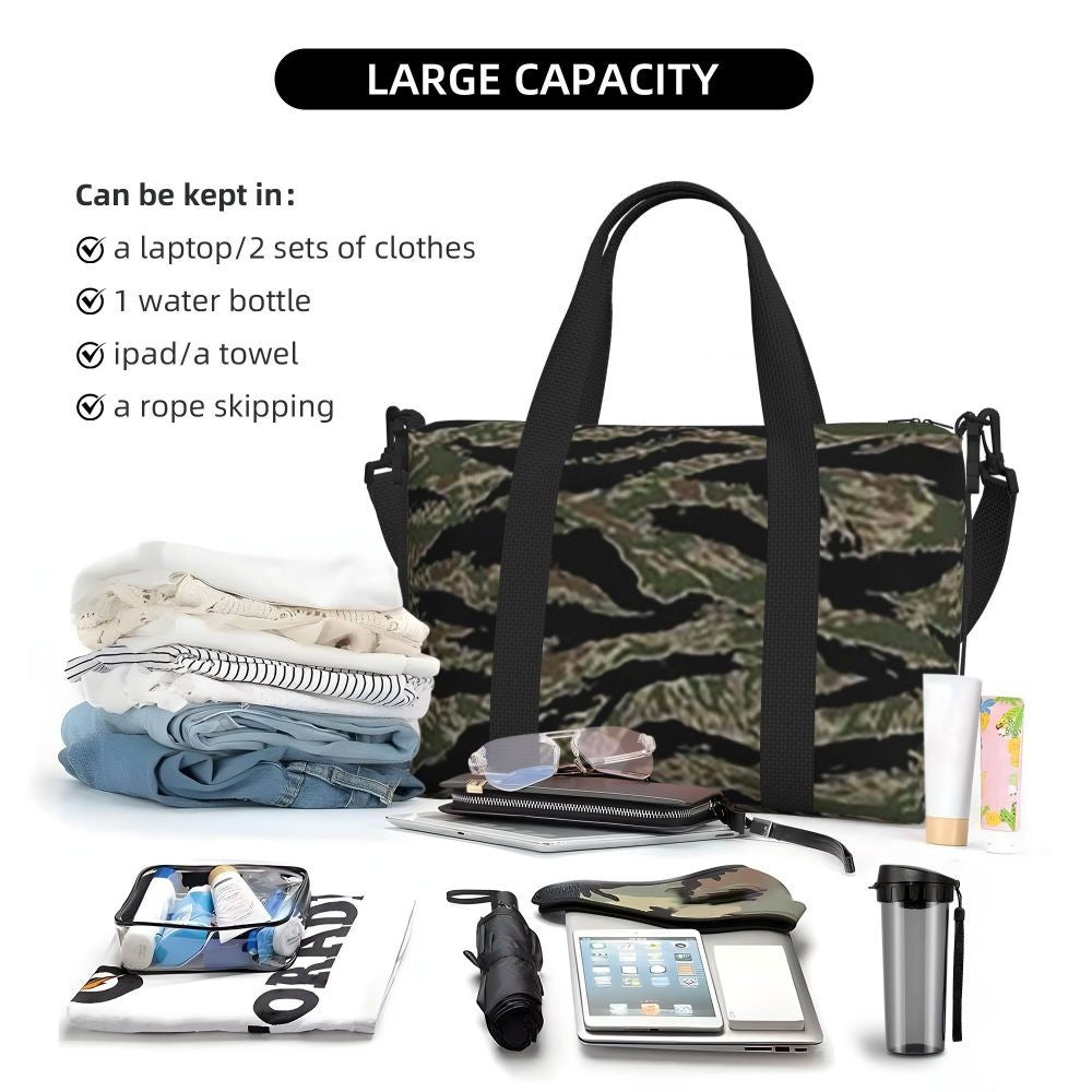 Tiger Stripe Camouflage Military Camo Beach Travel Bag Large Capacity Tote Bags for Gym Yoga Women Shopping Duffle Shoulder Bag